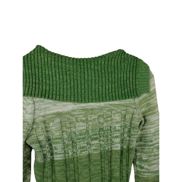 SO Junior Girls Medium Sweater Cropped Green White Stretch Long Sleeve Pullover - Picture 7 of 8